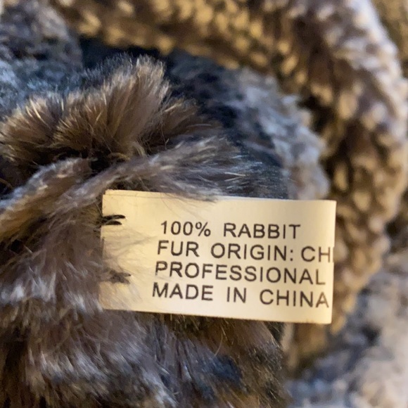 Glamourpuss 100% Real Rabbit Fur Infinity Head Scarf Hood Hat Gray and Black - Picture 5 of 8